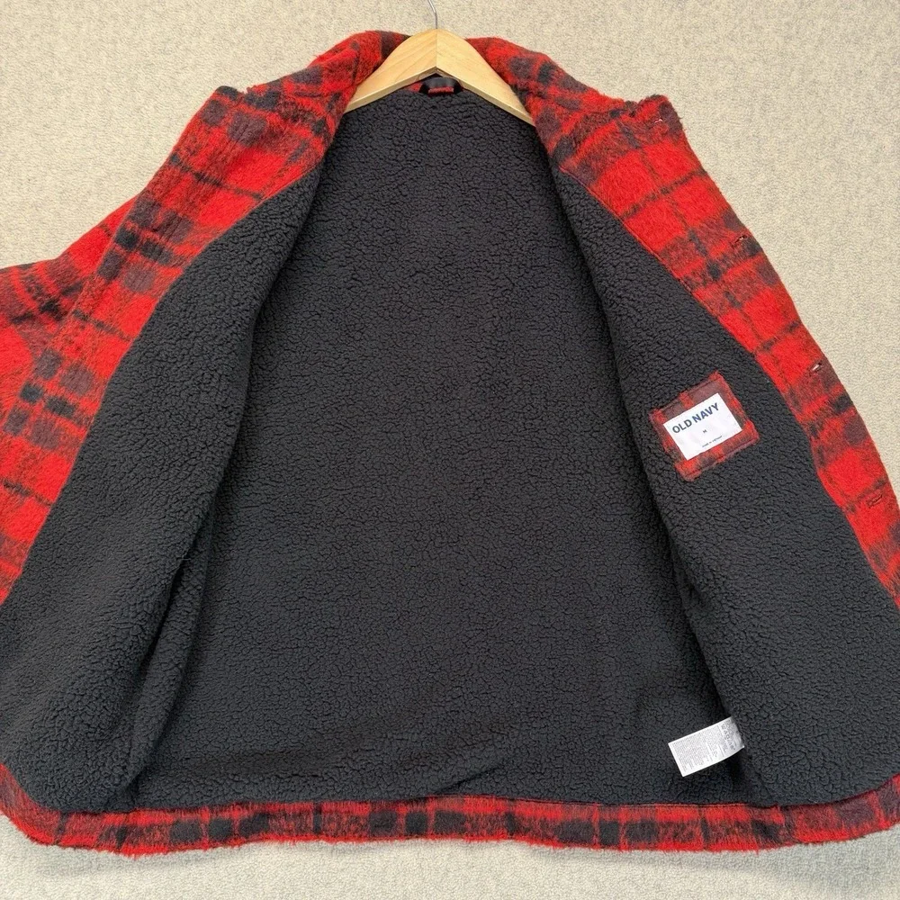 Old Navy Red Black Buffalo Plaid Sherpa Lined Jacket Men's Medium NWT